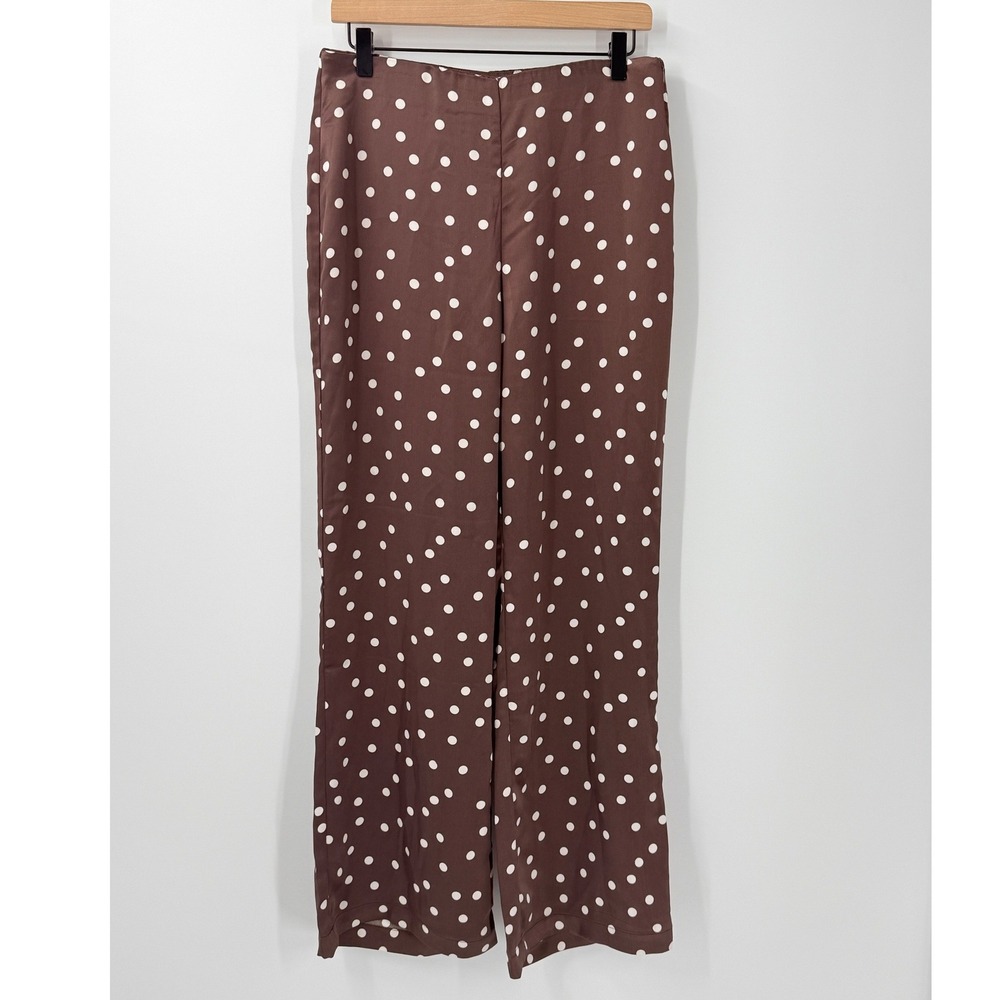 Camila Coelho Polka Dot Pants Womens M Brown Satin Wide Leg career
